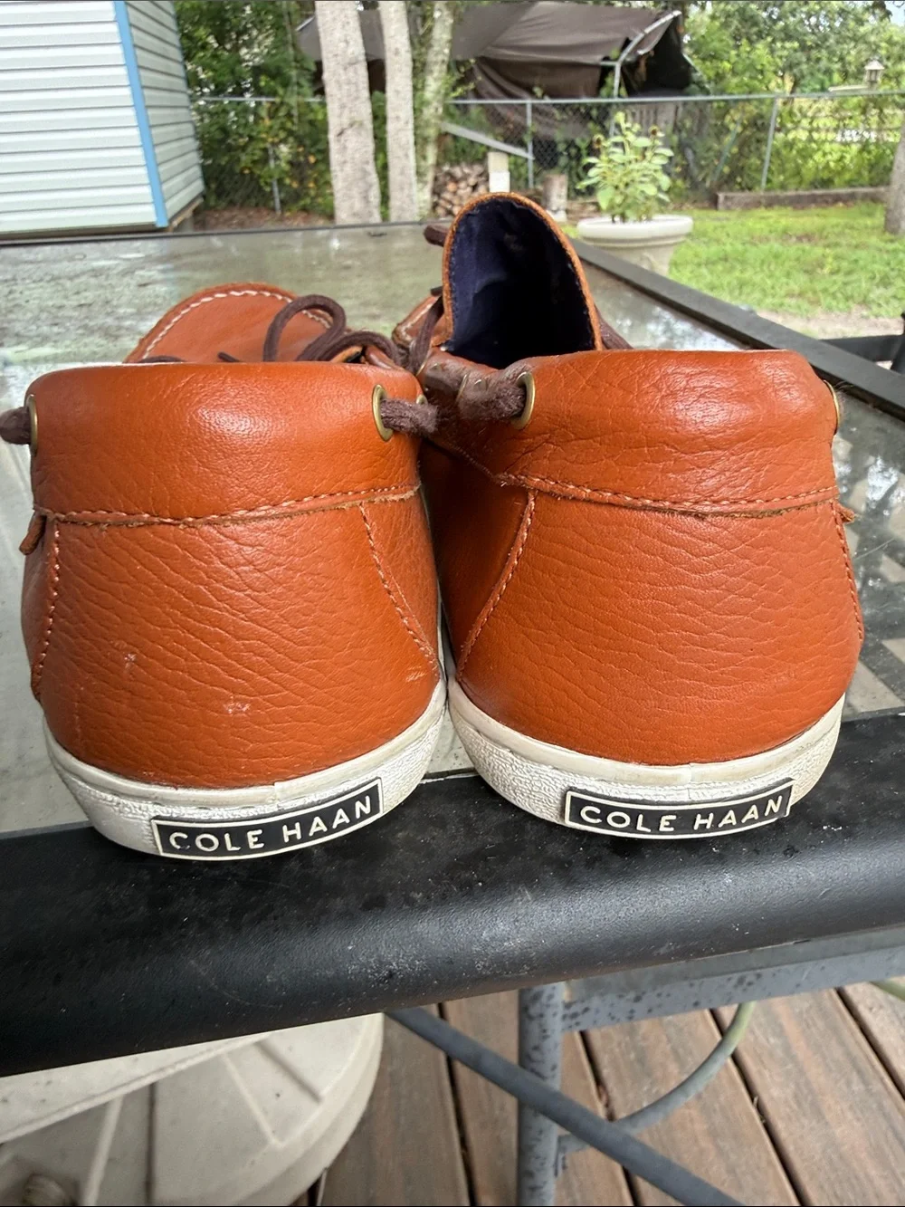 Cole Haan Men's Tan Leather Boat Shoes with Brown Laces